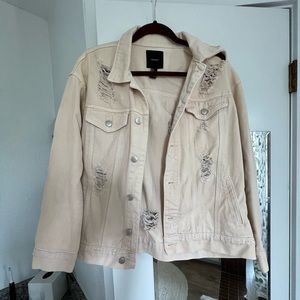 Cream Distressed Jean Jacket